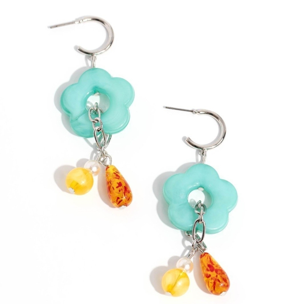 Paparazzi Blue and Yellow Dangle Earrings with Silver Hooks Gone Stir Crazy Mult
